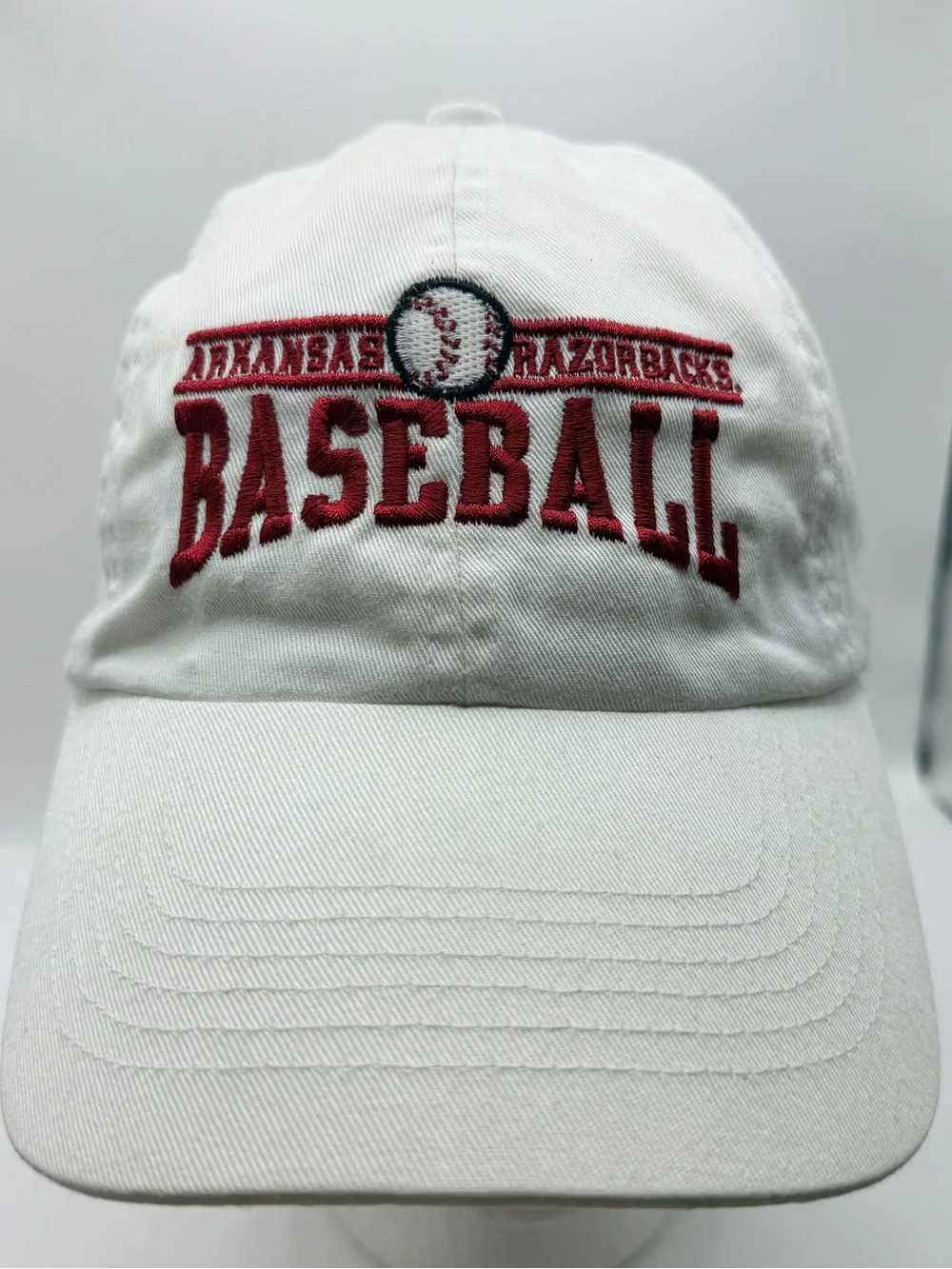 Arkansas Razorbacks Baseball White Cap with Red Embroidery